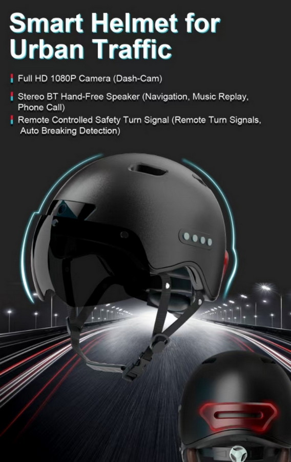 Kask rowerowy/motocyklowy z kamerą, odpowiedni jako damski/męski kask rowerowy z funkcją Bluetooth i zestawem głośnomówiącym