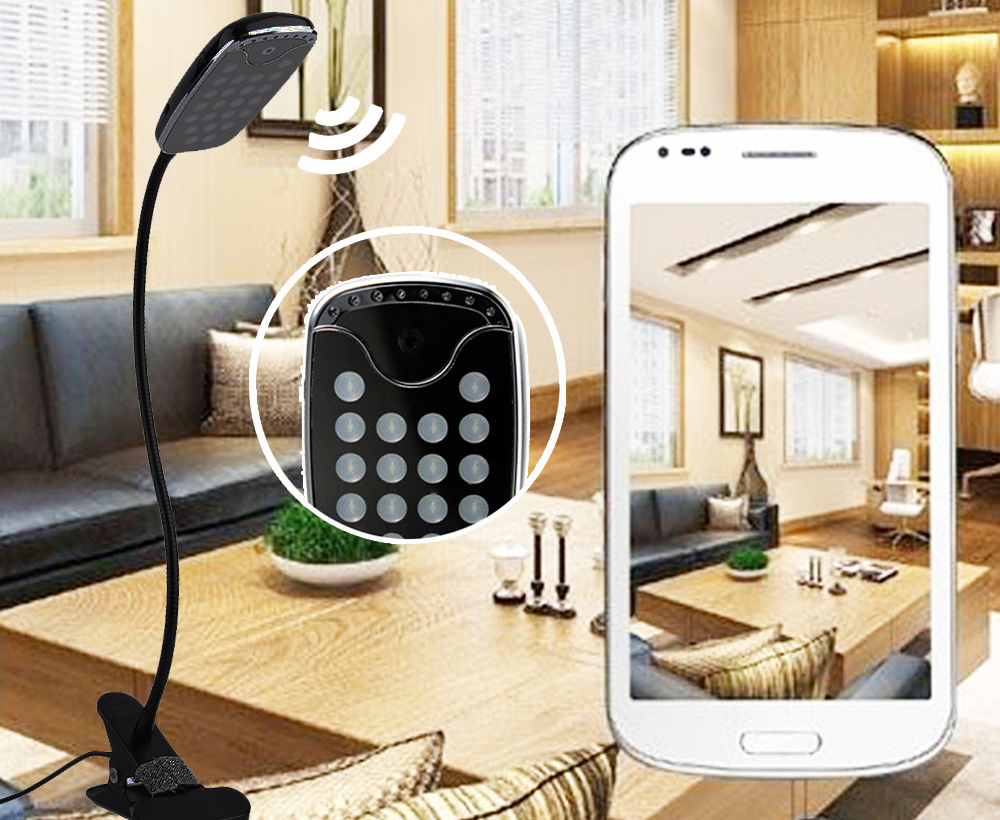 Lampa stołowa LED z ukrytą kamerą, WiFi
