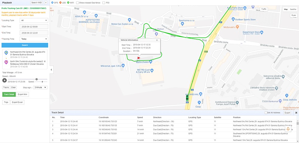 kamera profio w samochodzie monitorującym na żywo pojazd przez GPS