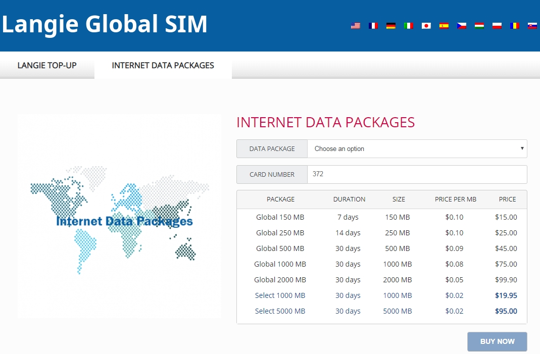 Pakiety danych internetowych na kartę SIM Langie Global 3G