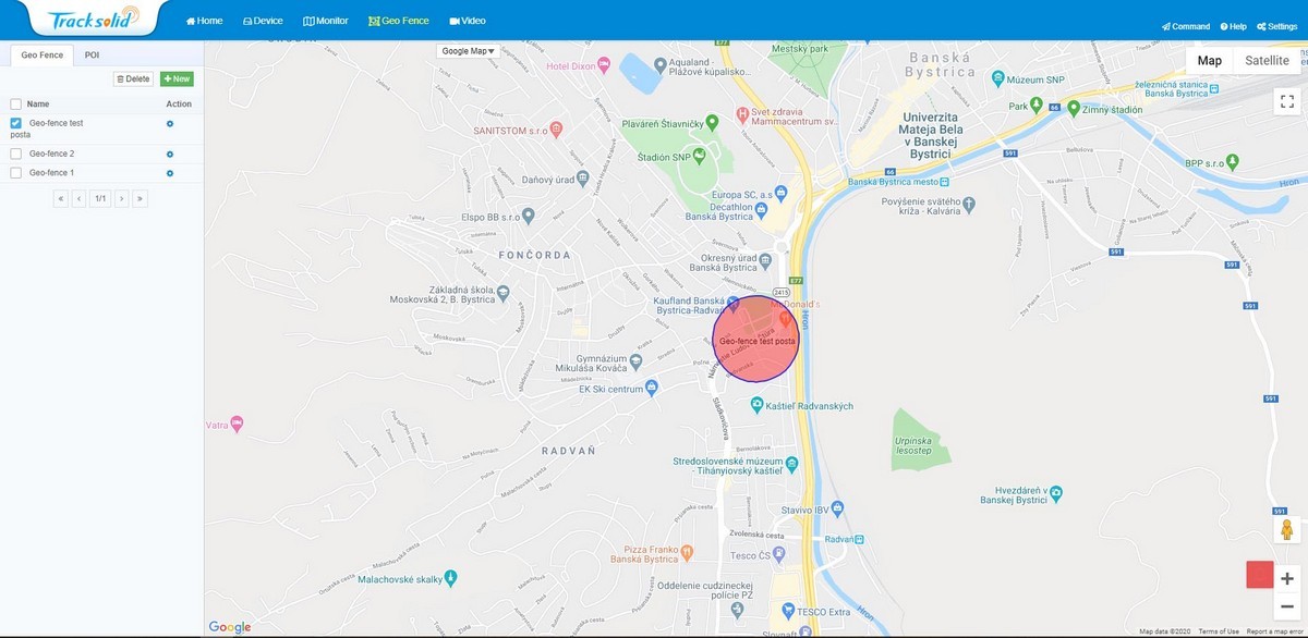 tracksolid - funkcja geofence