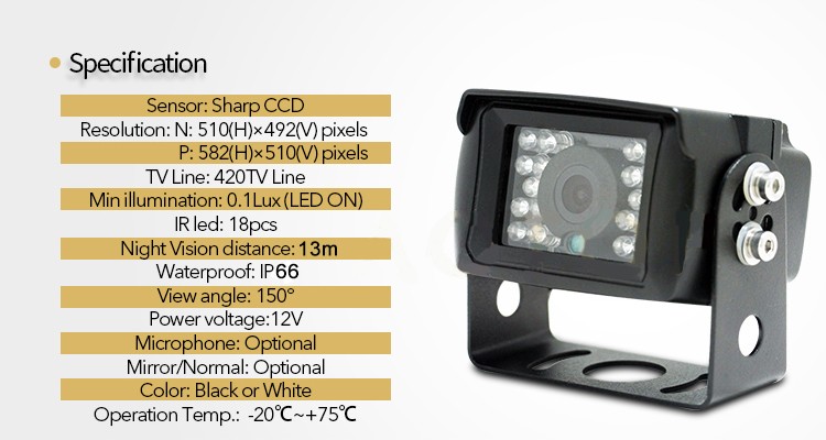 uniwersalna kamera cofania IR LED 13m