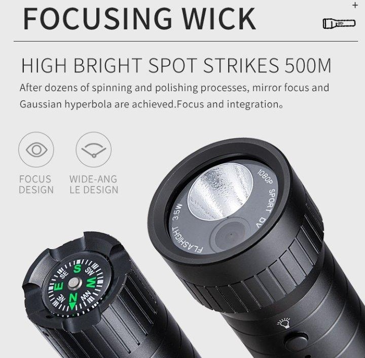 latarka z kamerą szpiegującą full hd + oświetlenie led